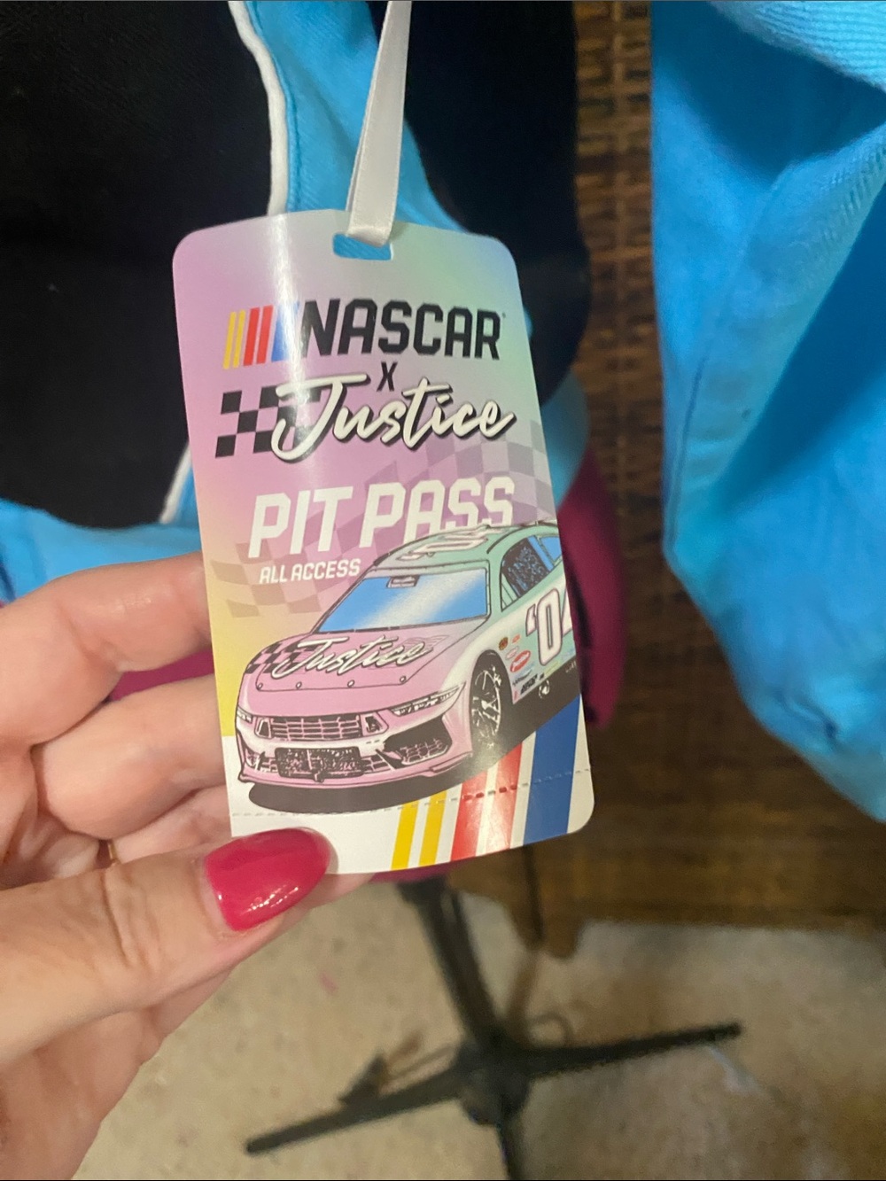 NWT nascar x Justice Racing black blue pink denim bomber jacket L, XS - Picture 3 of 5